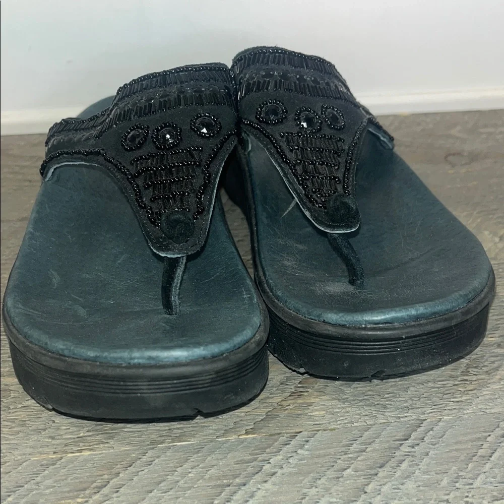 Abeo Bio System Mystic Sandals Black Beaded Flip Flop Thong - Women's Size 10 - Picture 5 of 8